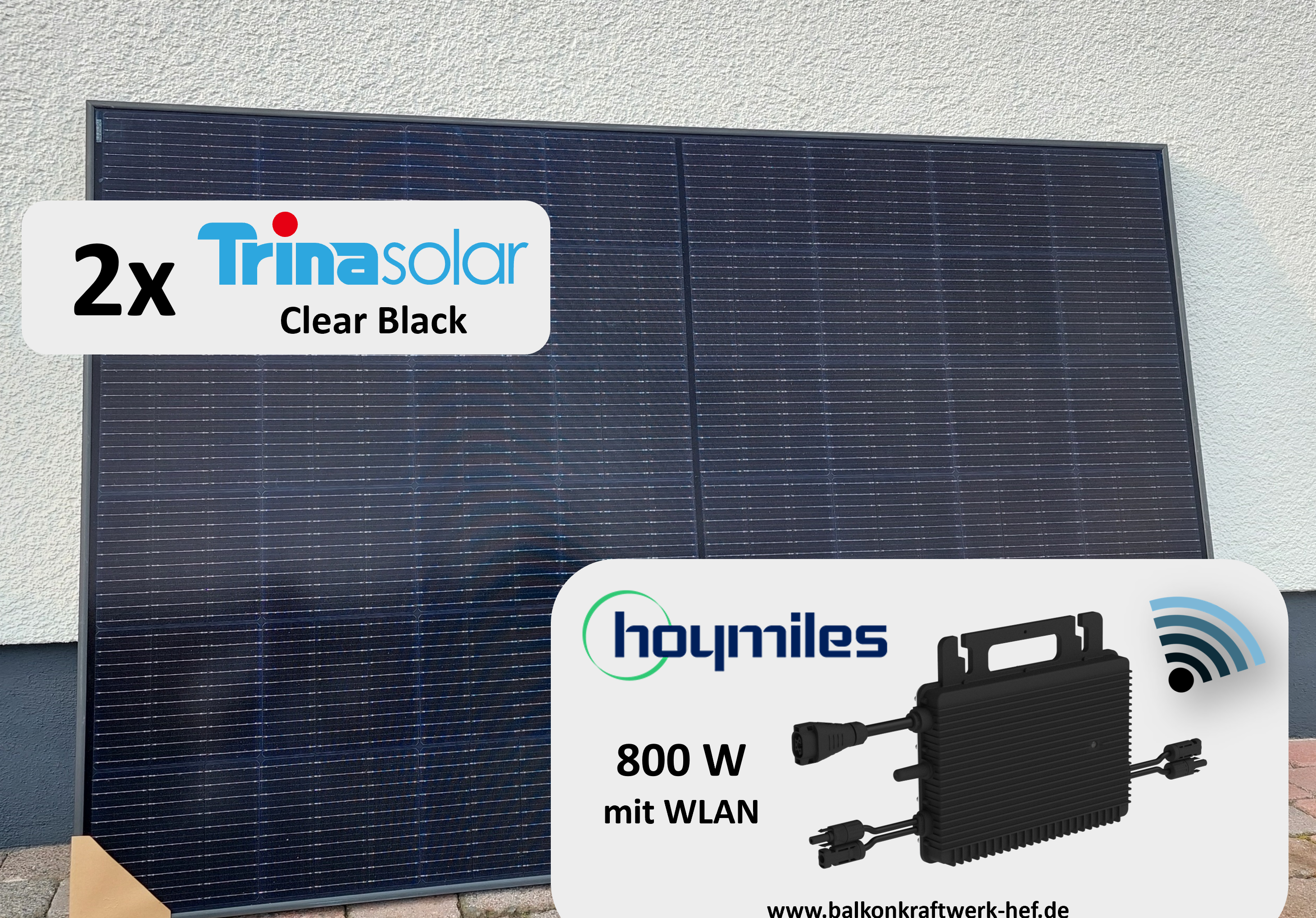 Balkonkraftwerk mit 2x445Wp PV-Modulen, 800W Wechselrichterleistung, Mini-PV-Anlage mit Premium-Komponenten